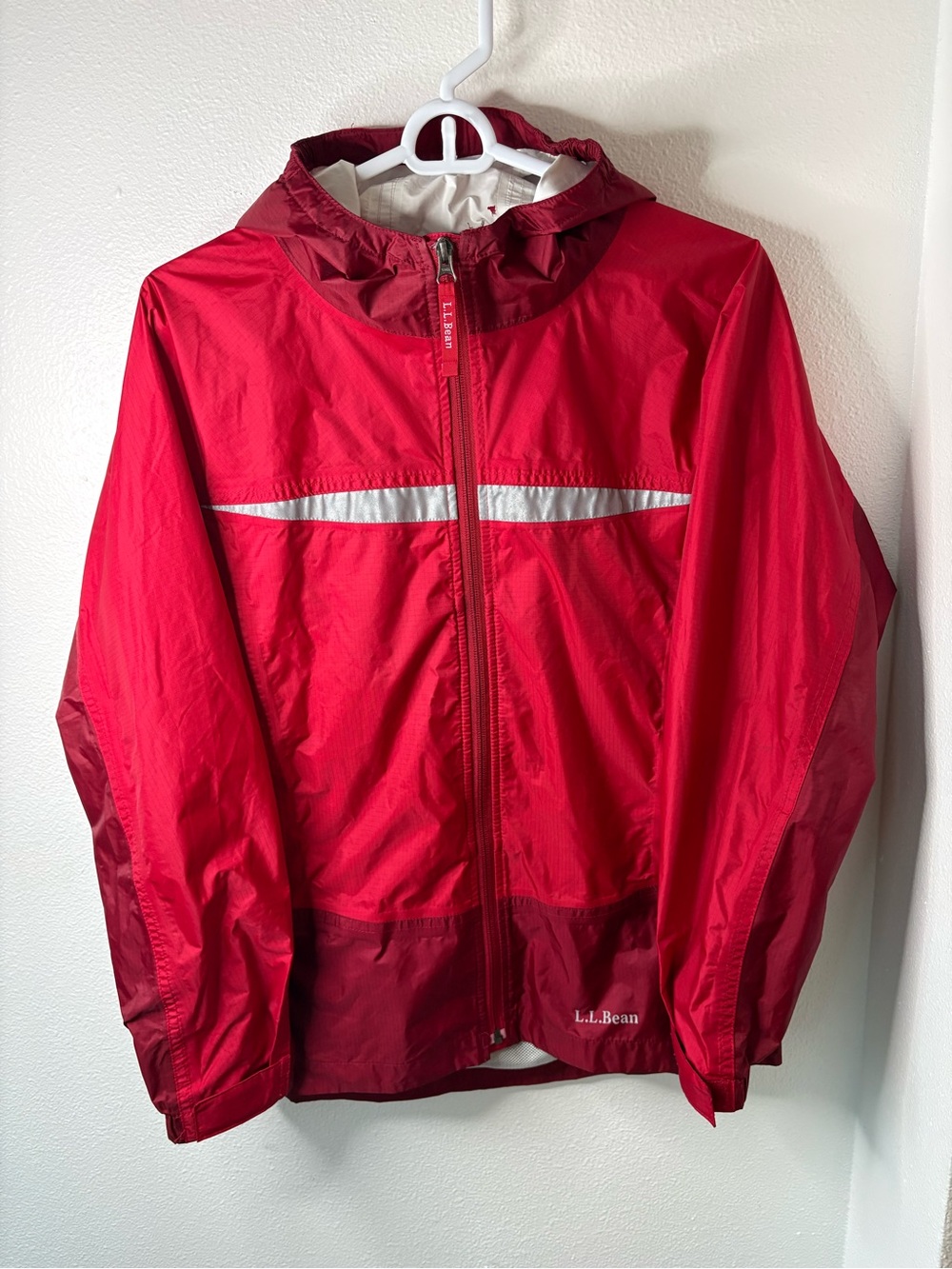 L.L. Bean Kids' Red Hooded Windbreaker Jacket - L (14/16)